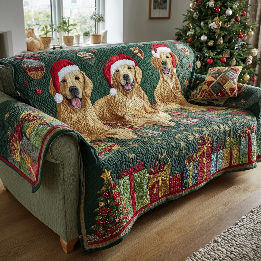 Housse de canapé matelassée – Golden Retriever de Noël – image 1