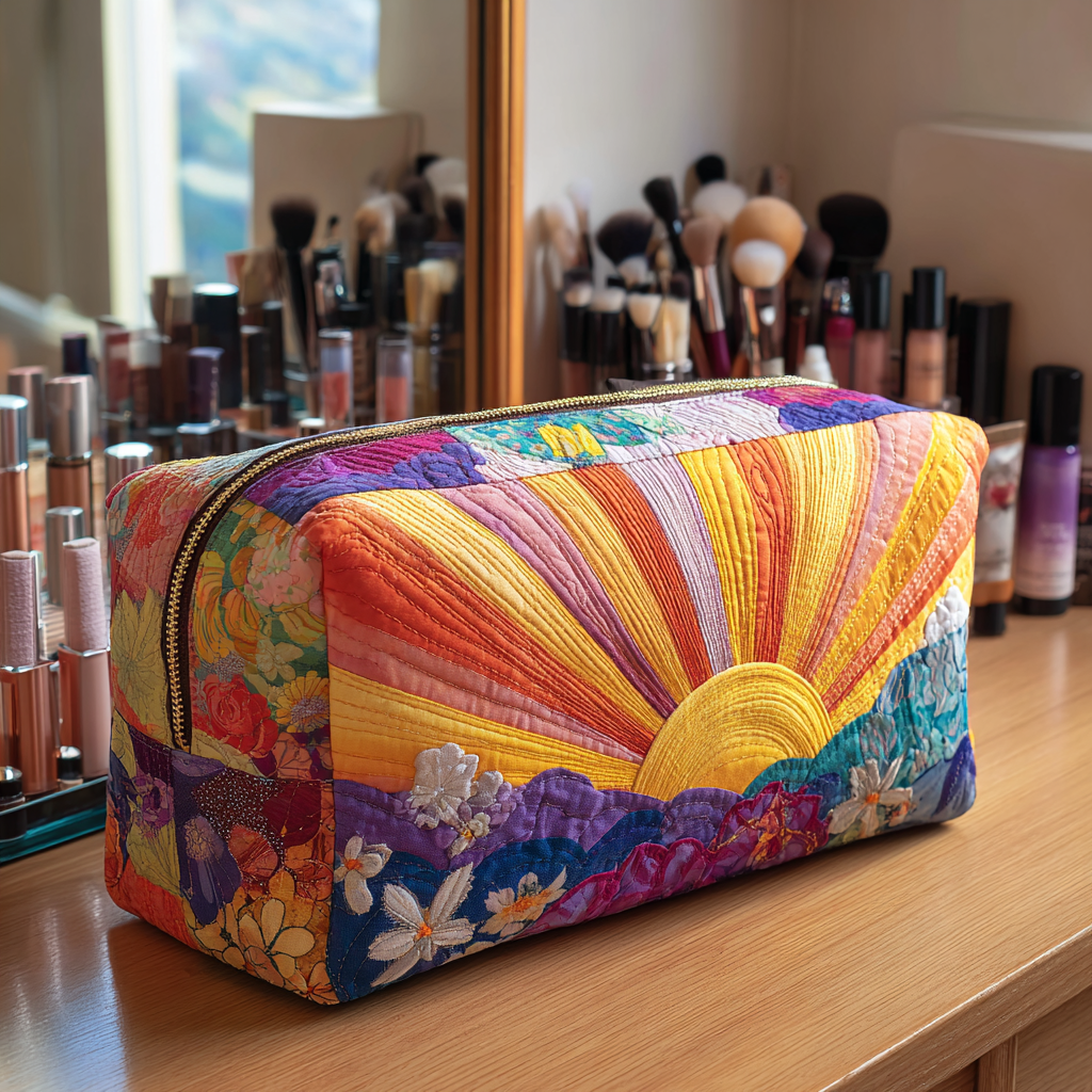 Trousse de maquillage matelassée fleurs à l’aube – vue 1 – Maria Milano