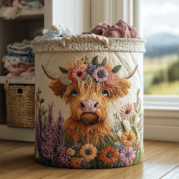 Panier à linge matelassé – Vache Highland