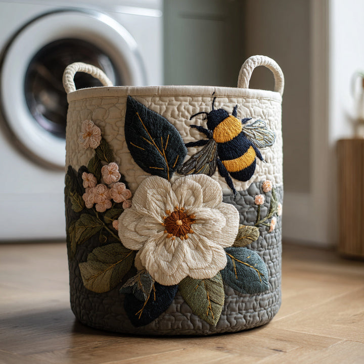 Panier à linge matelassé – Abeilles et fleurs – vue 1