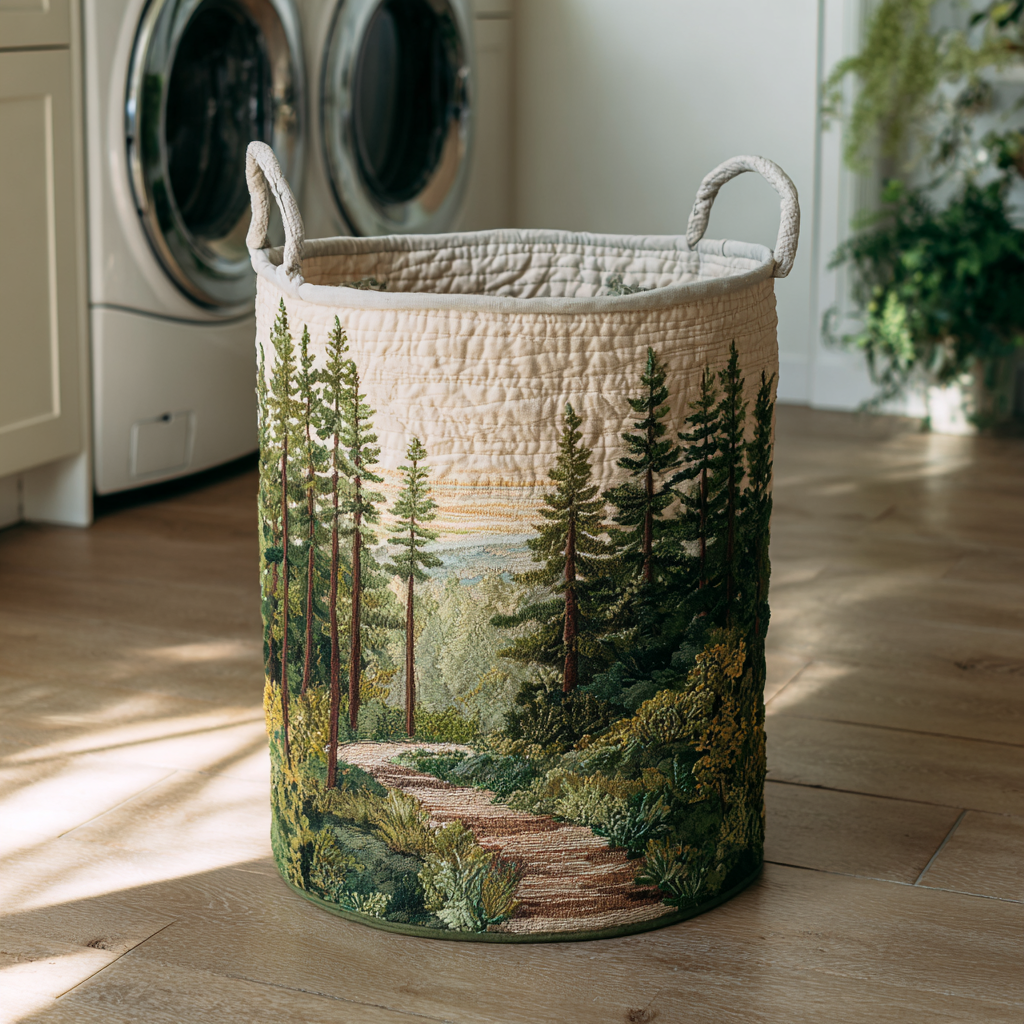 Panier à linge matelassé – Paysage forestier