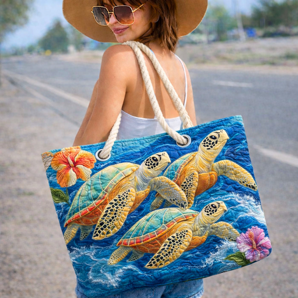 Sac de plage fait main | Tortue de mer II – sac de plage matelassé motif tortue