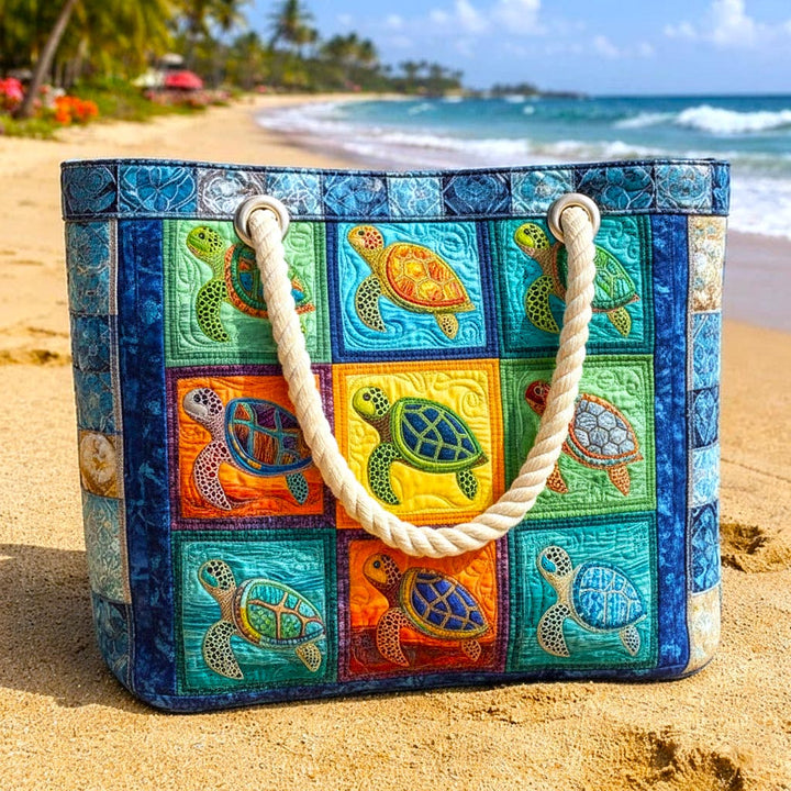 Sac de plage fait main | Tortue tranquille – sac de plage matelassé motif tortue, vue 2
