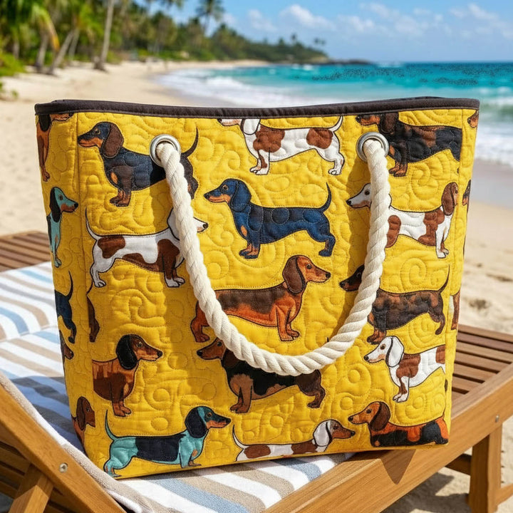 Sac de plage fait main | Teckel – sac de plage matelassé motif teckel, vue 2