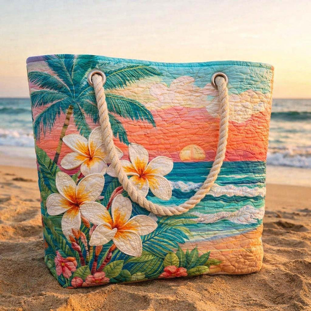 Sac de plage fait main | Esprit tropical – sac de plage matelassé motif plage, vue 2