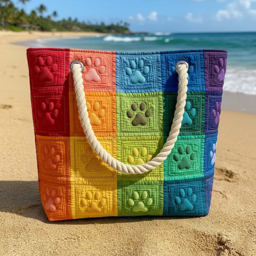 Sac de plage fait main | Patch empreinte de patte – sac de plage matelassé motif plage, vue 2