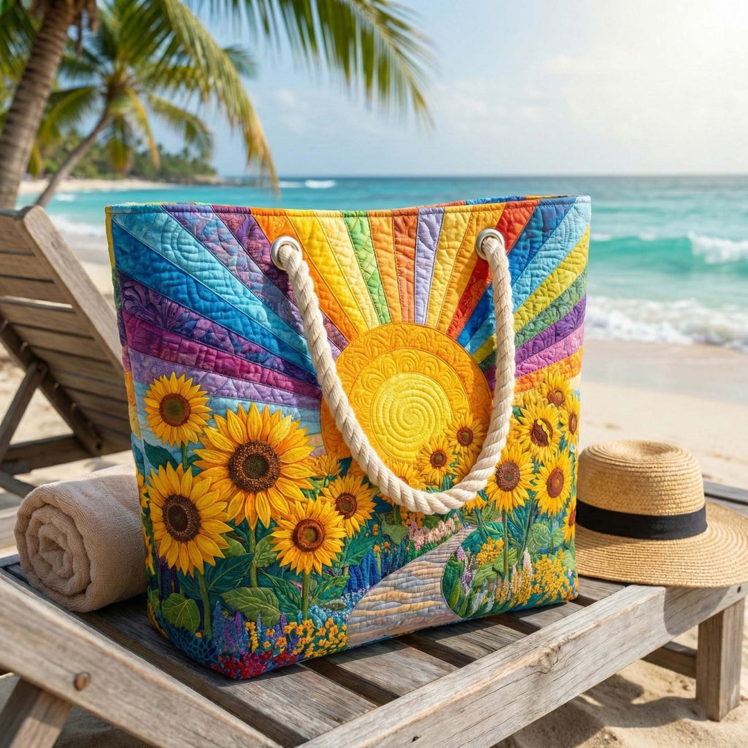 Sac de plage fait main | Soleil arc-en-ciel – sac de plage matelassé motif plage, vue 3