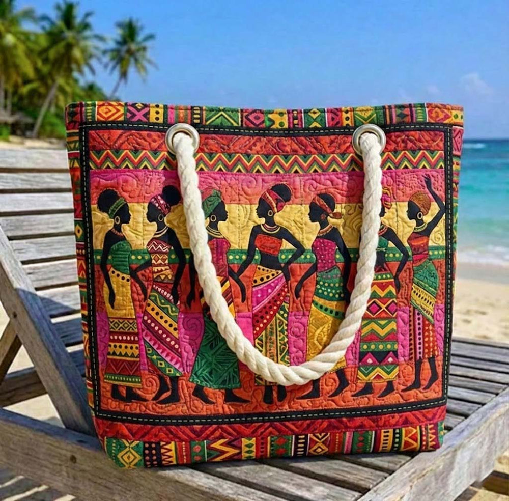 Sac de plage fait main | Reines de mélanine – sac de plage matelassé motif plage, vue 2