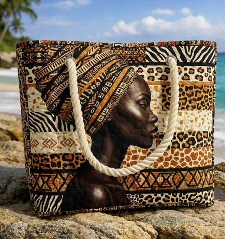 Sac de plage fait main | Reine de mélanine – sac de plage matelassé motif plage, vue 2