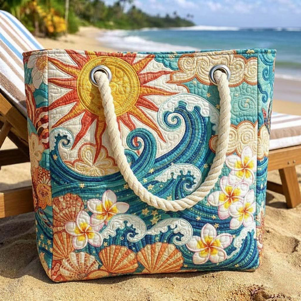 Sac de plage fait main | Halo chaleureux – sac de plage matelassé motif plage, vue 2