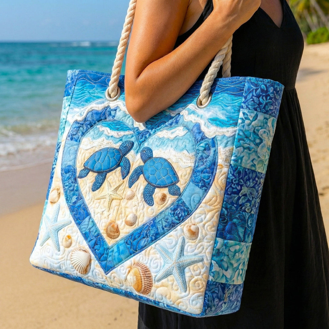 Sac de plage fait main | Sérénité de tortue – sac de plage matelassé motif tortue