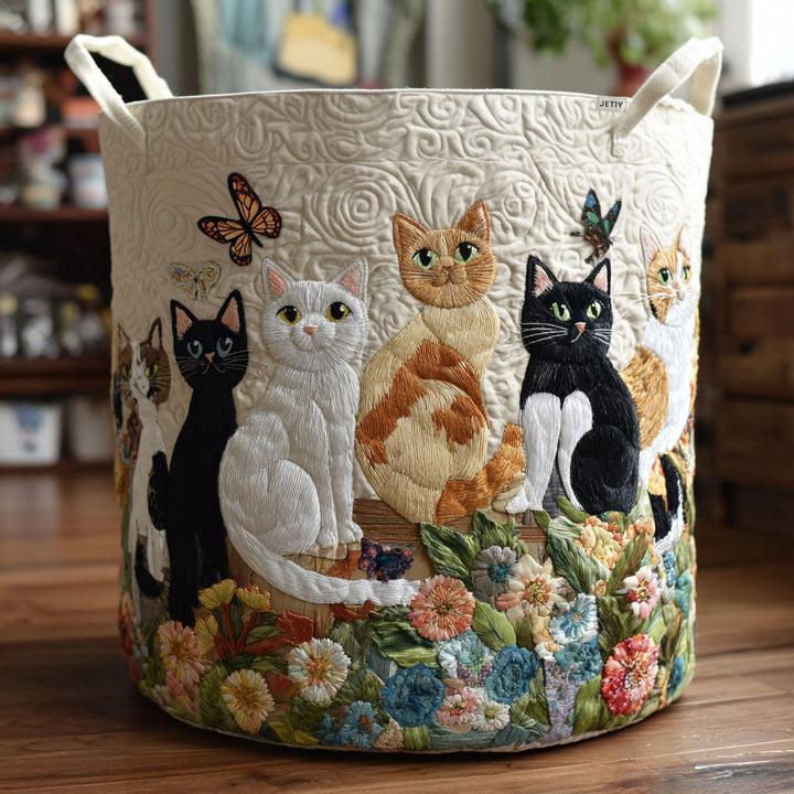 Panier à linge matelassé – Chats et fleurs – vue 1