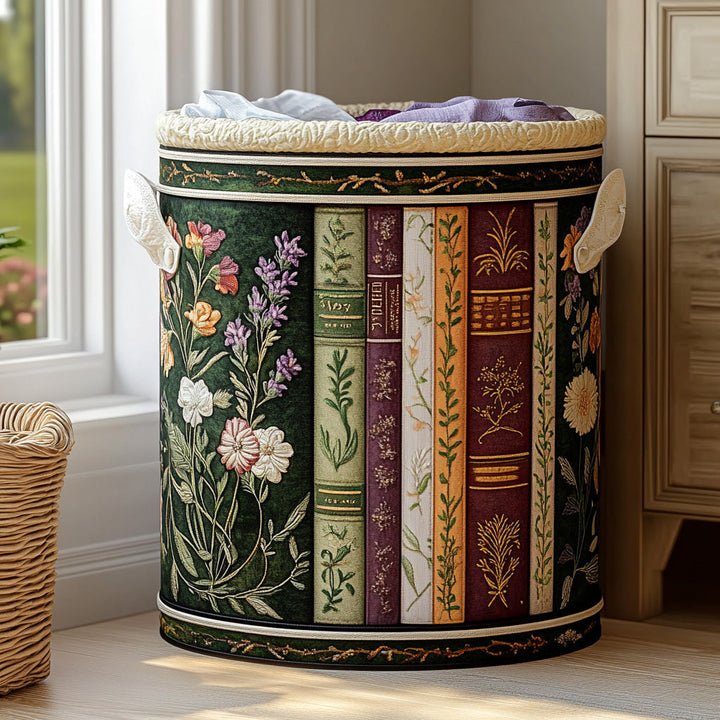 Panier à linge matelassé – Livres et jardin fleuri – vue 1