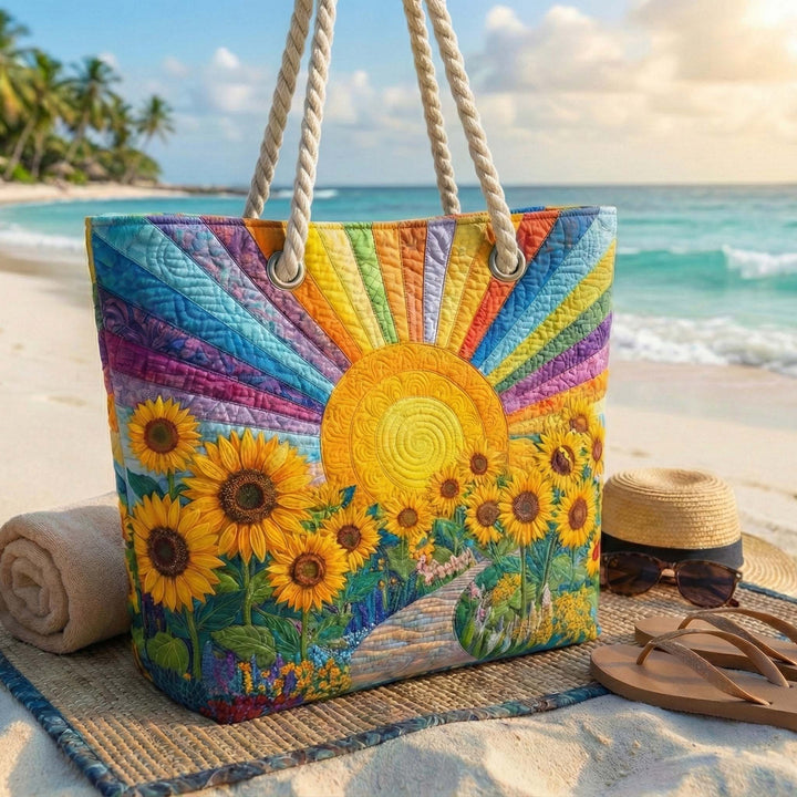 Sac de plage fait main | Soleil arc-en-ciel – sac de plage matelassé motif plage, vue 2