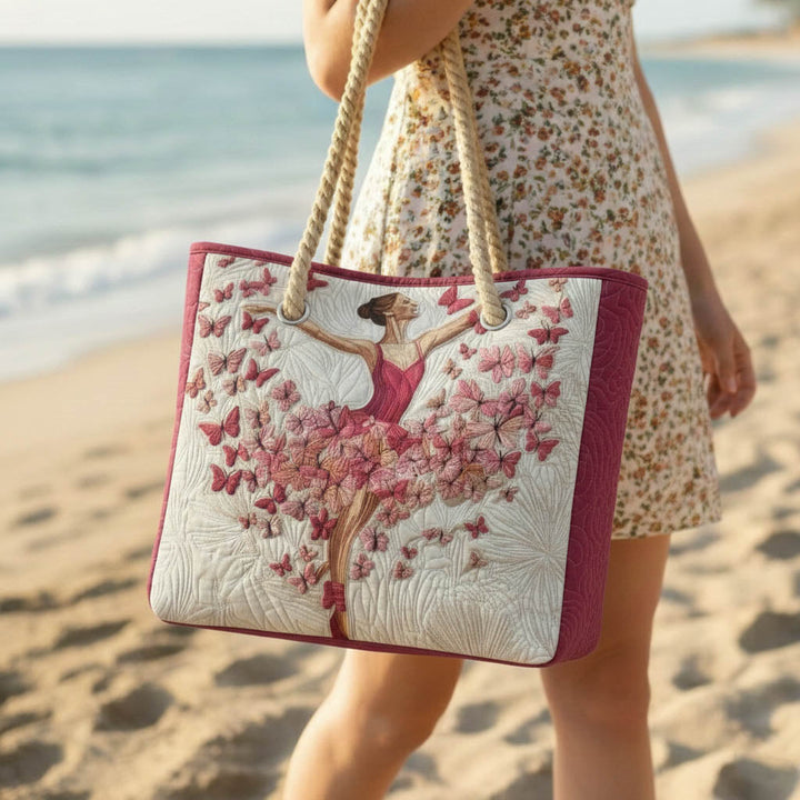 Sac de plage fait main | Danseuse – sac de plage matelassé motif plage