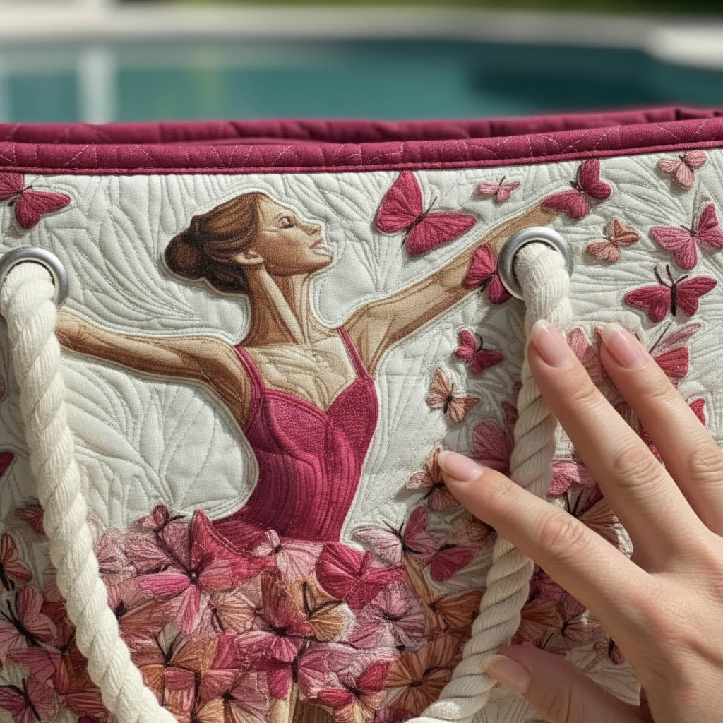 Sac de plage fait main | Danseuse – sac de plage matelassé motif plage, vue 4