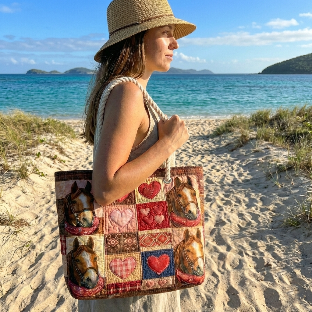 Sac de plage fait main | Coureur des prairies – sac de plage matelassé motif plage, vue 4