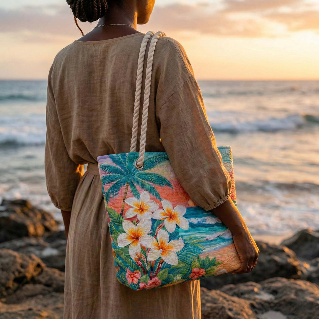 Sac de plage fait main | Esprit tropical – sac de plage matelassé motif plage, vue 3