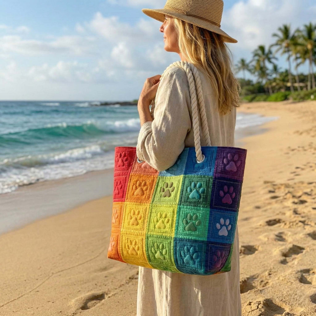 Sac de plage fait main | Patch empreinte de patte – sac de plage matelassé motif plage