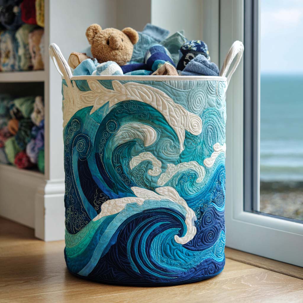 Panier à linge matelassé – Motif marin délicat – vue 1