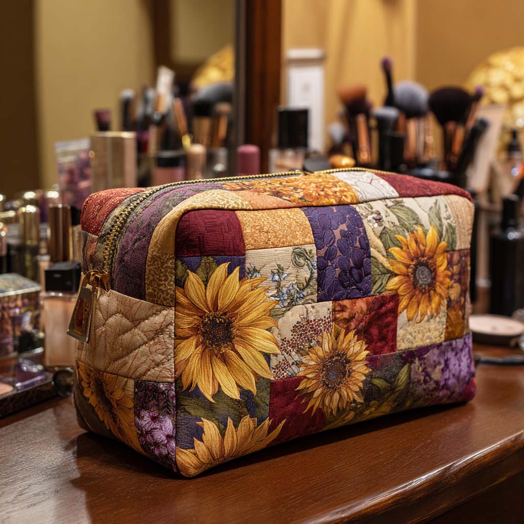 Trousse de maquillage matelassée fleur dorée – vue 1 – Maria Milano