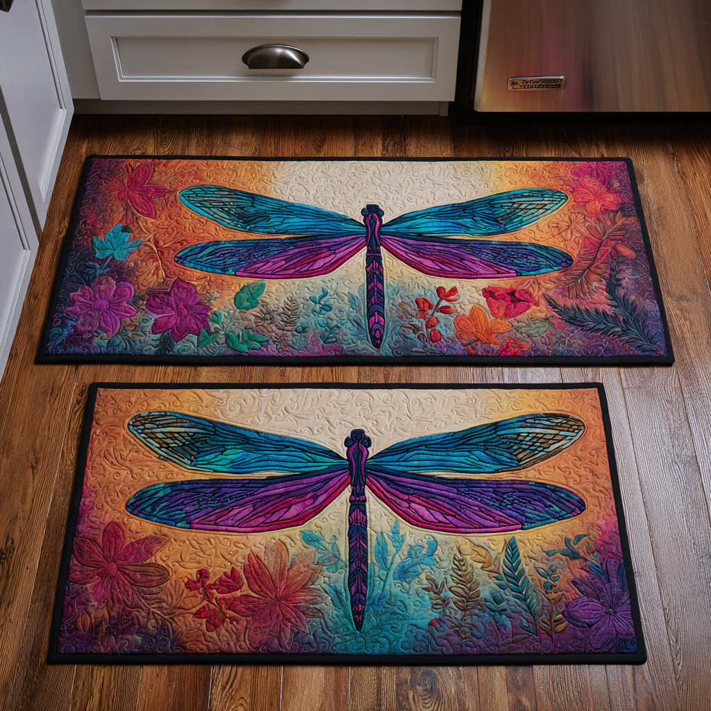 Tapis de cuisine antidérapant – Libellule dorée