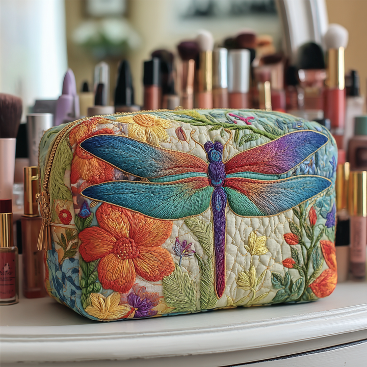 Trousse de maquillage matelassée libellule dorée – vue 1 – Maria Milano
