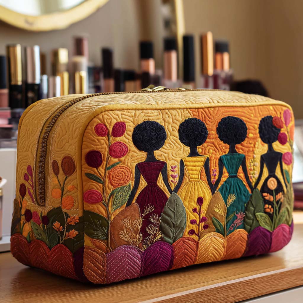 Trousse de maquillage matelassée détails dorés – vue 1 – Maria Milano