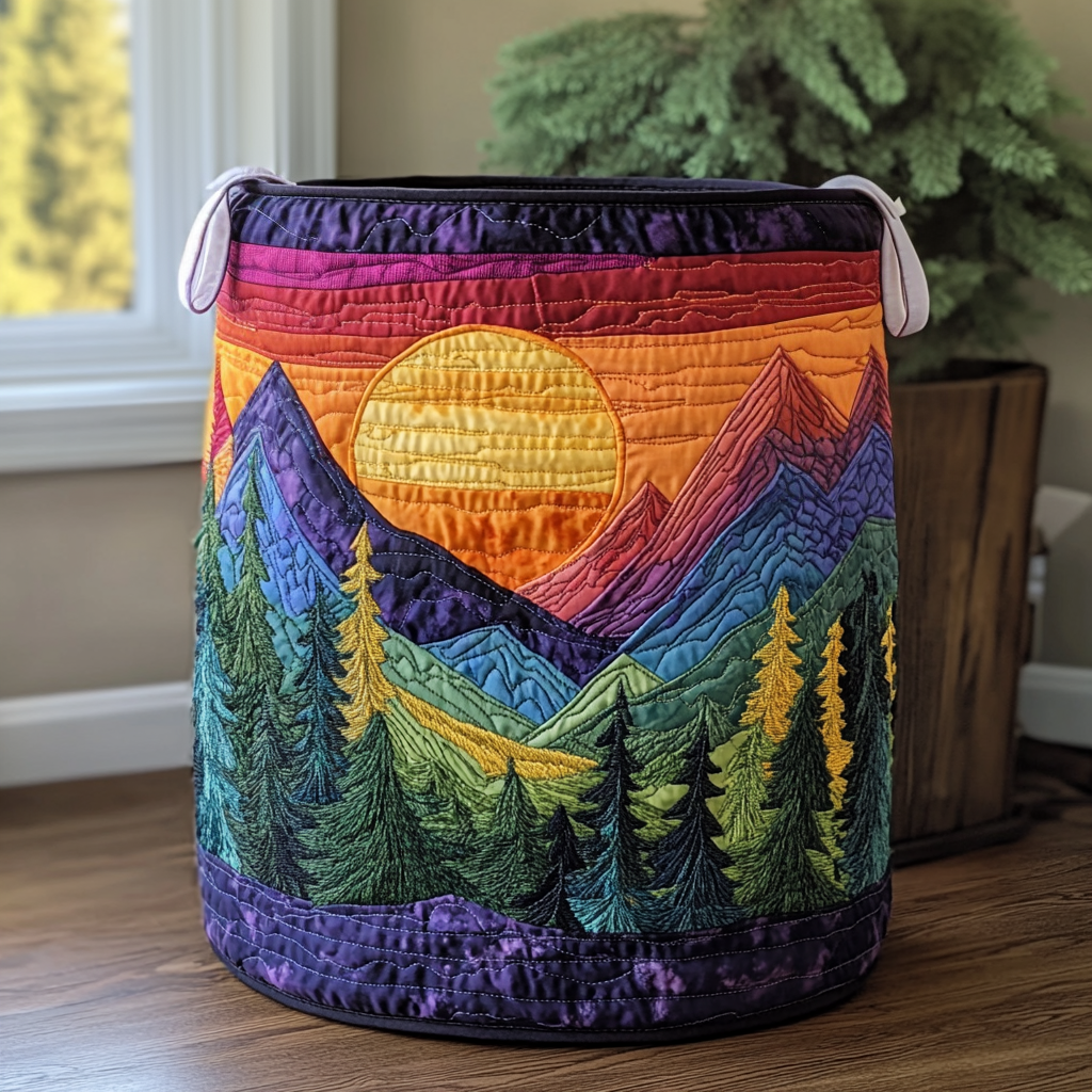 Panier à linge matelassé – Panorama de montagne – vue 1