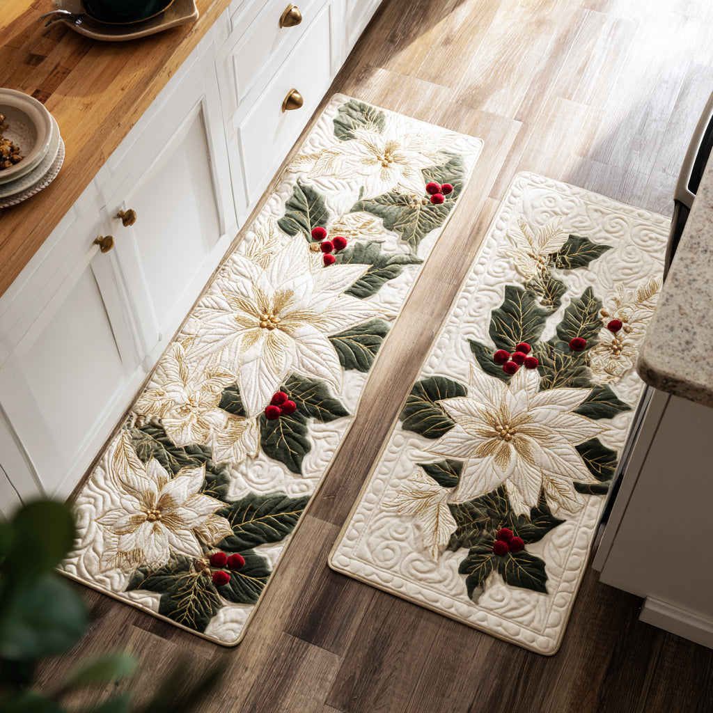 Tapis de cuisine antidérapant – Fleurs d’hiver de Noël