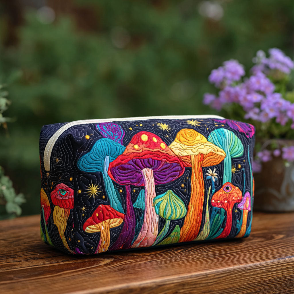Trousse de maquillage matelassée champignons rétro – vue 1 – Maria Milano