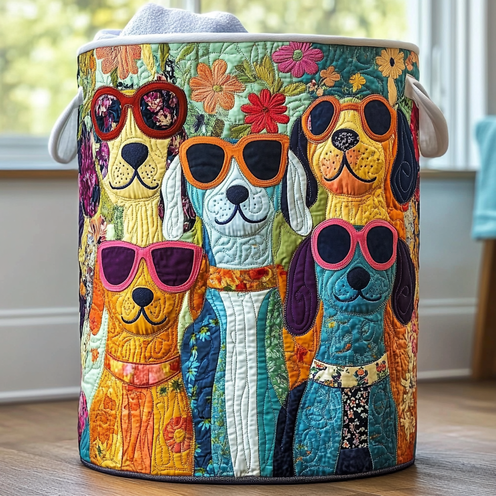 Panier à linge matelassé – Motif chiens