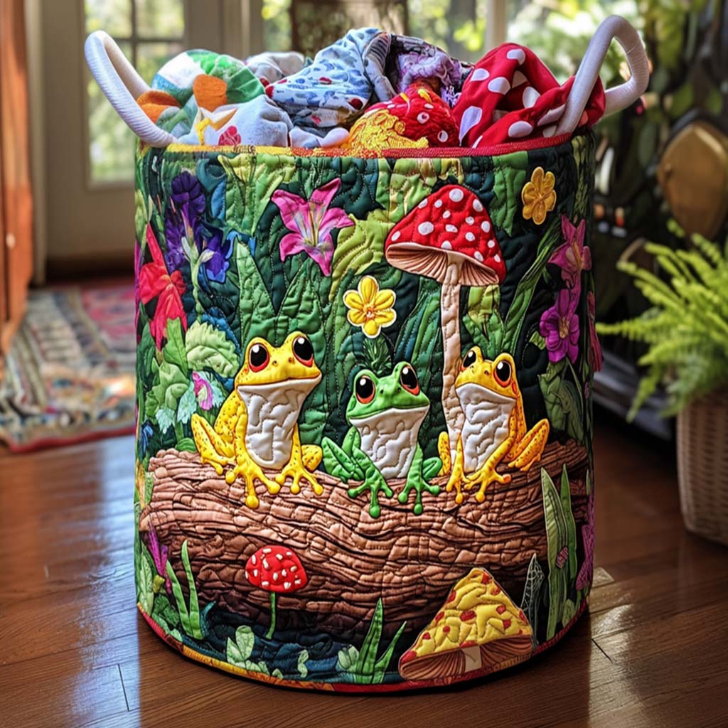 Panier à linge matelassé – Grenouilles joyeuses – vue 1