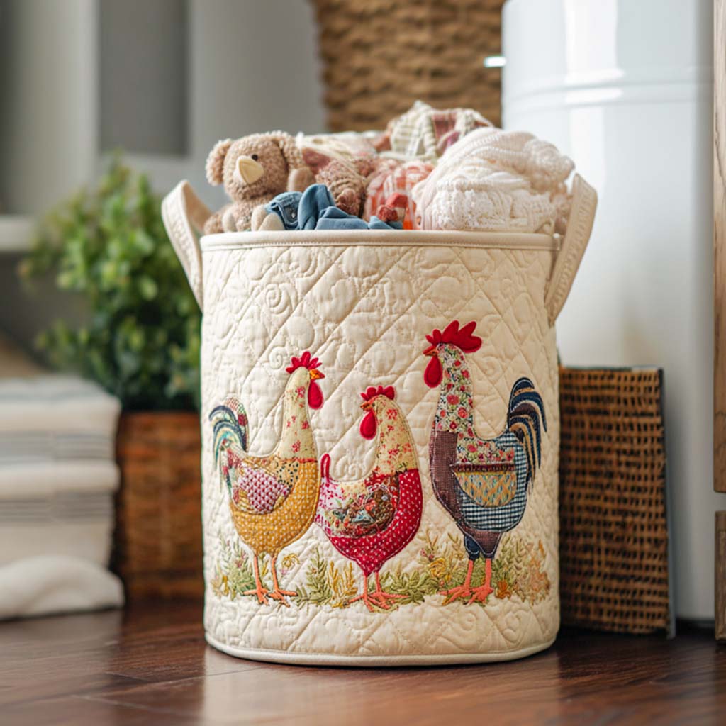 Panier à linge matelassé – Poules de campagne – vue 1