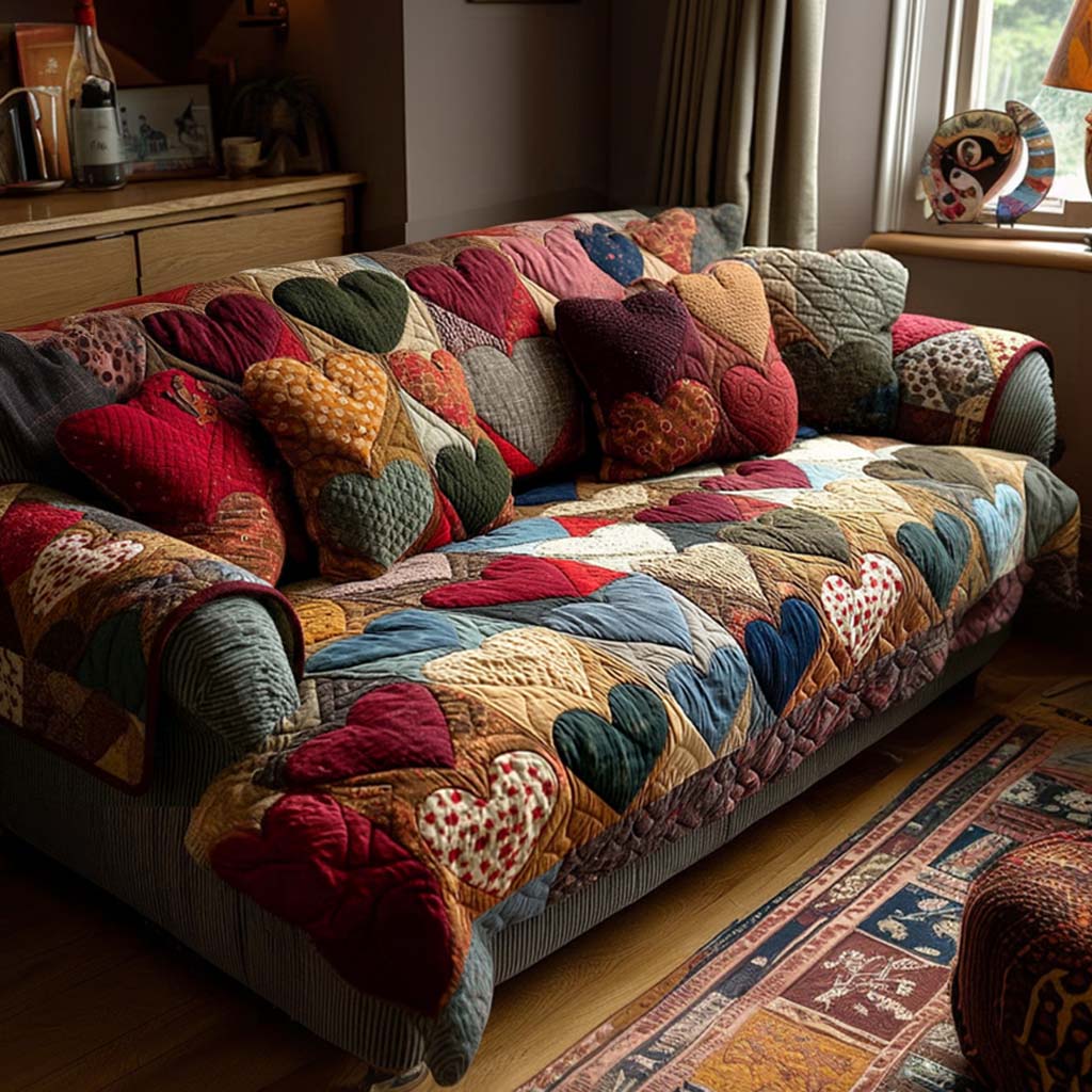 Housse de canapé matelassée – Cœur romantique – image 1