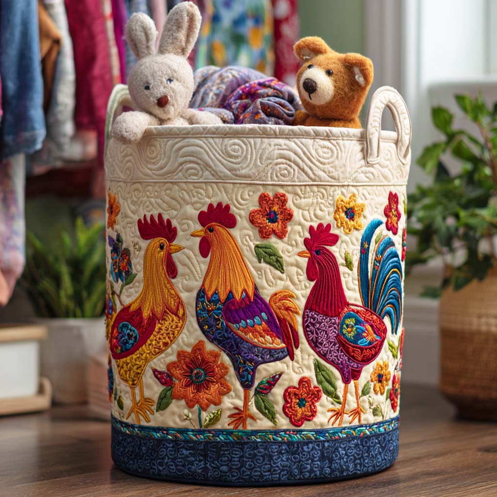 Panier à linge matelassé – Poules de campagne – vue 1
