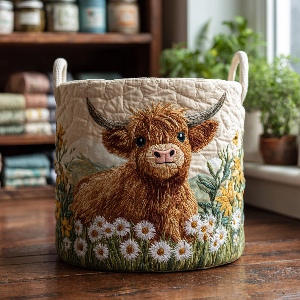 Panier à linge matelassé – Vache Highland – vue 1