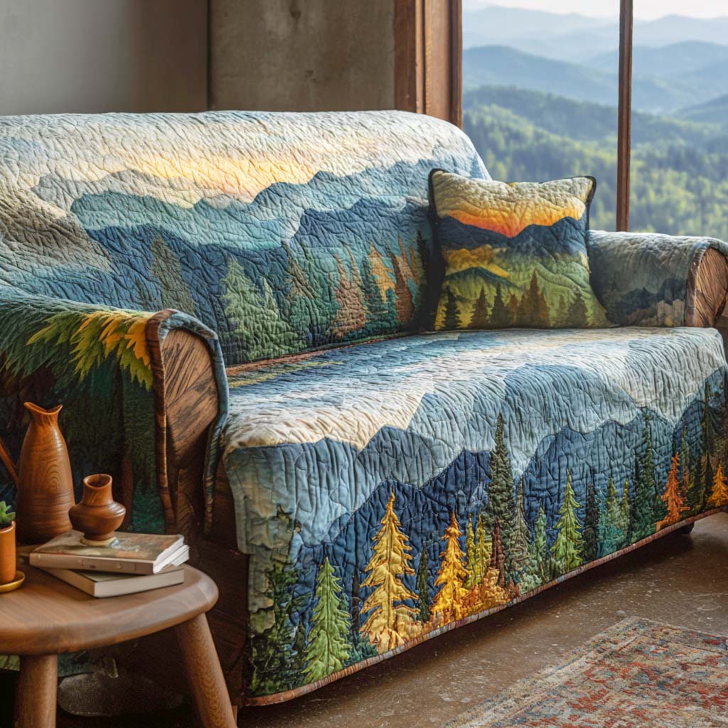 Housse de canapé matelassée – Paysage de montagne – image 1