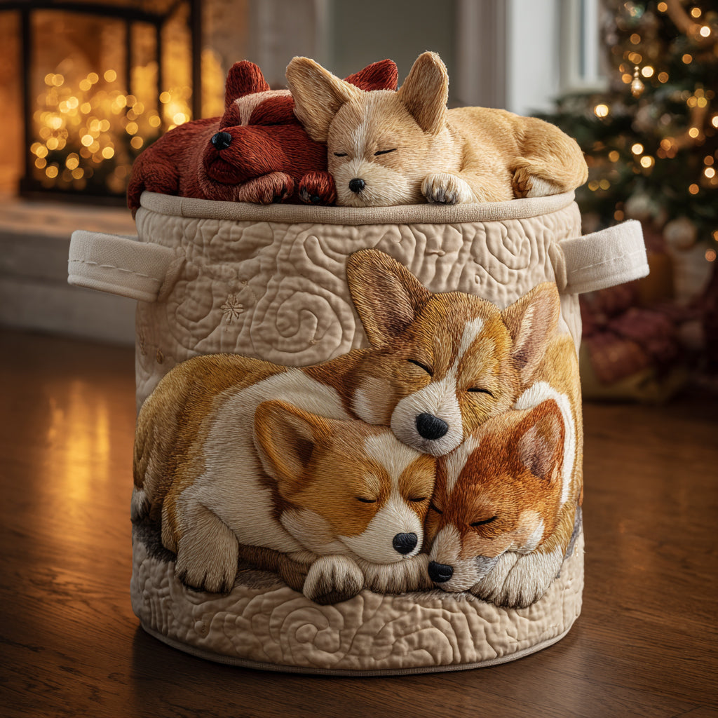 Panier à linge matelassé – Corgi de Noël – vue 1