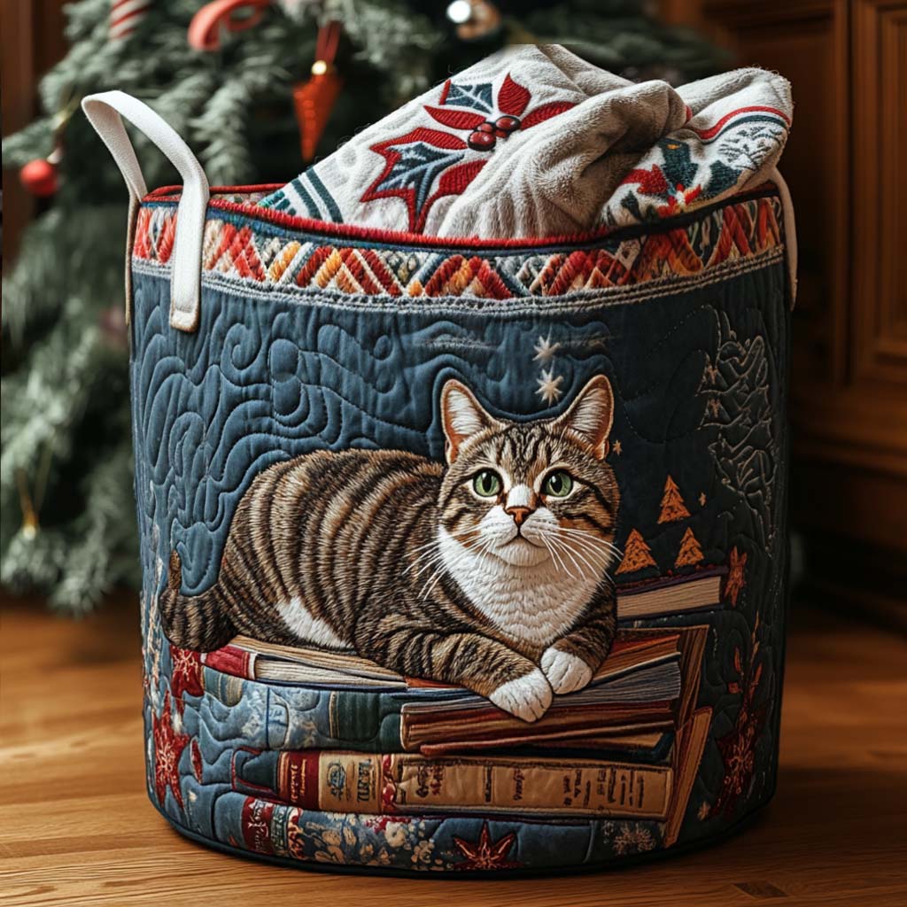 Panier à linge matelassé – Chat et détails festifs – vue 1