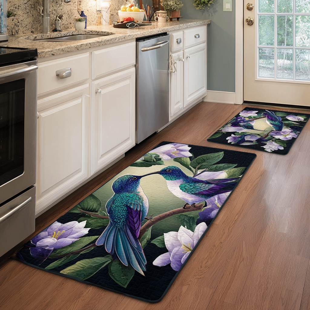 Tapis de cuisine antidérapant – Colibri et fleurs