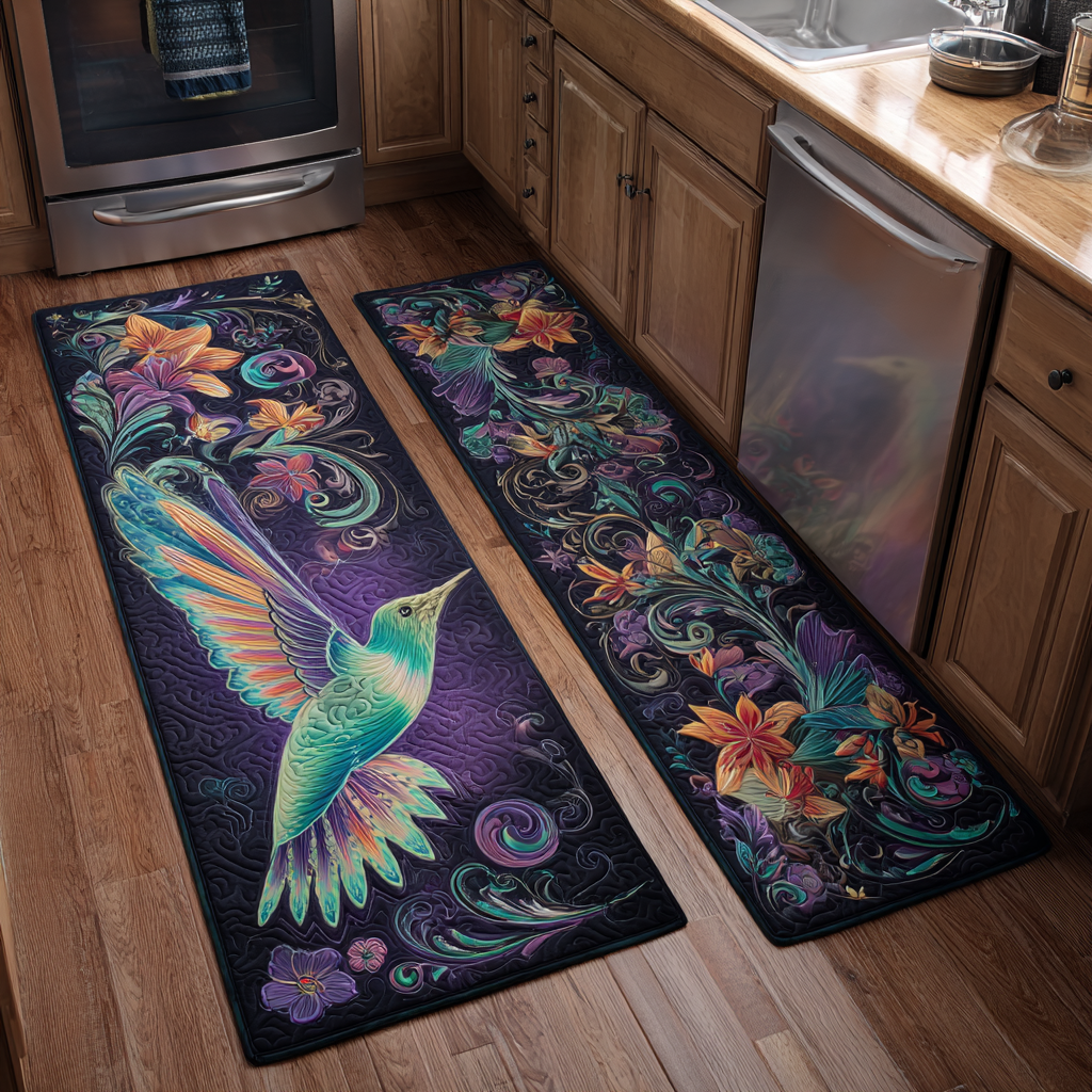 Tapis de cuisine antidérapant – Colibri et fleurs