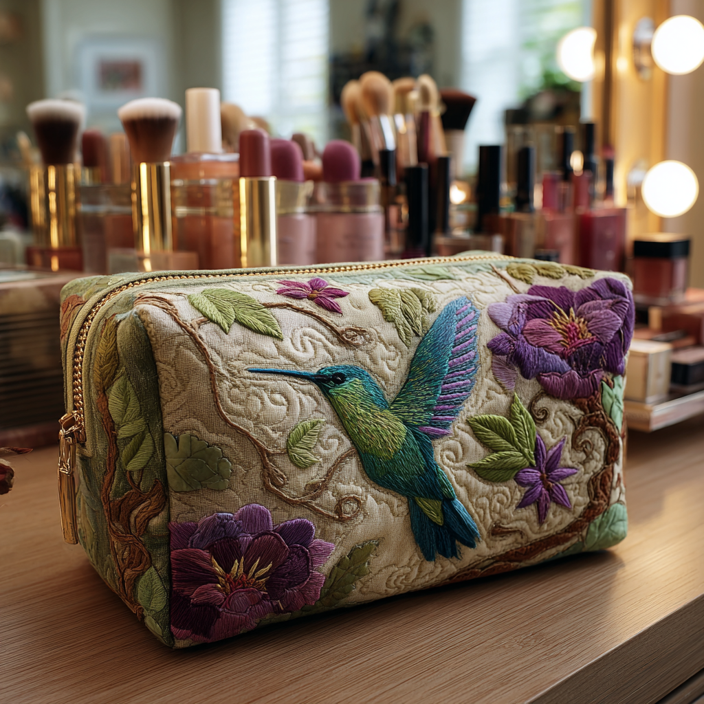 Trousse de maquillage matelassée colibri lumineux – vue 1 – Maria Milano