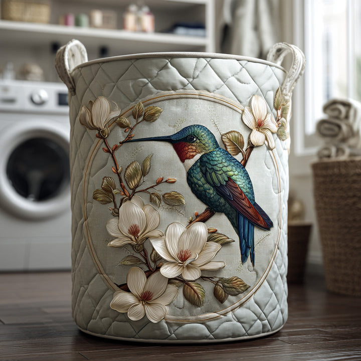 Panier à linge matelassé – Colibri et détails effet dentelle – vue 1