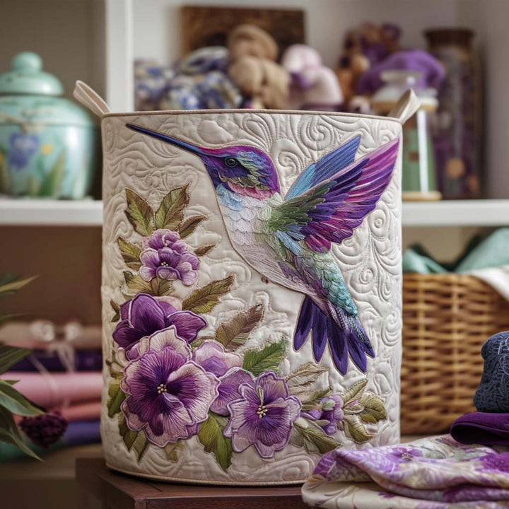 Panier à linge matelassé – Colibri et fleurs – vue 1