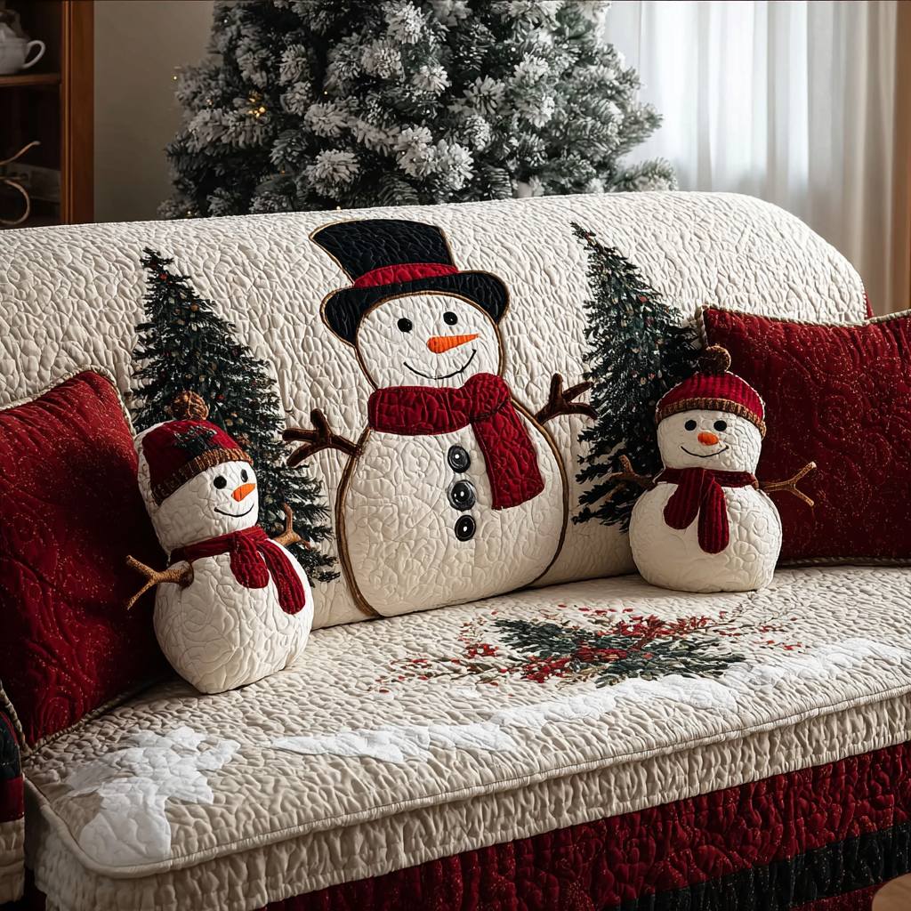 Housse de canapé matelassée – Bonhomme de neige souriant – image 1