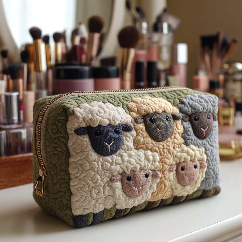 Trousse de maquillage matelassée – moutons