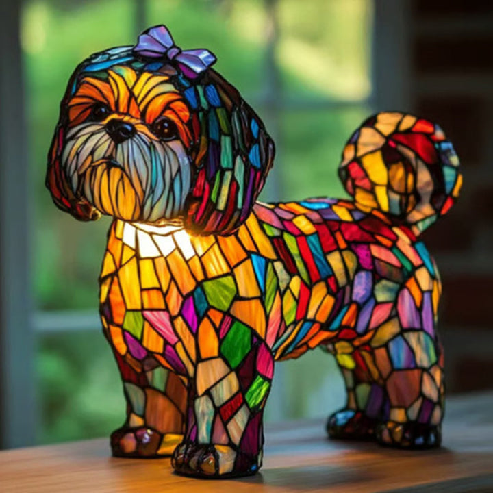 Chien Envoûtant – Lampe en Vitrail