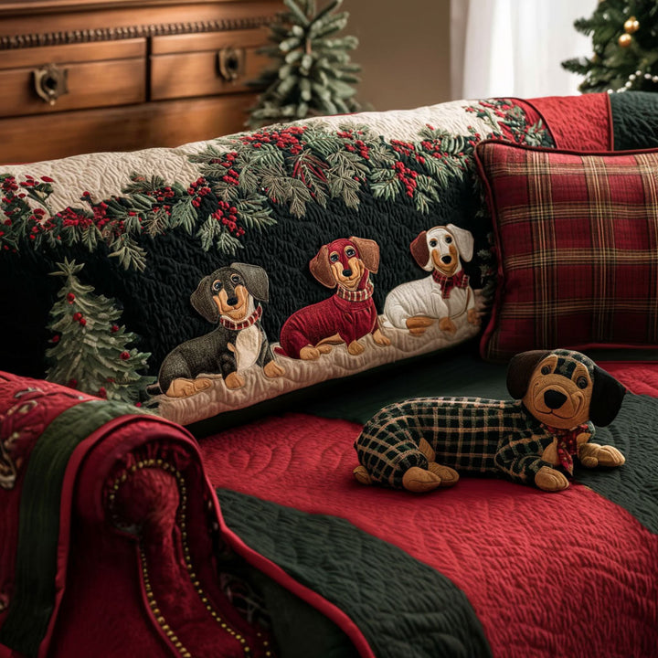 Housse de canapé matelassée – Teckel de Noël – image 1