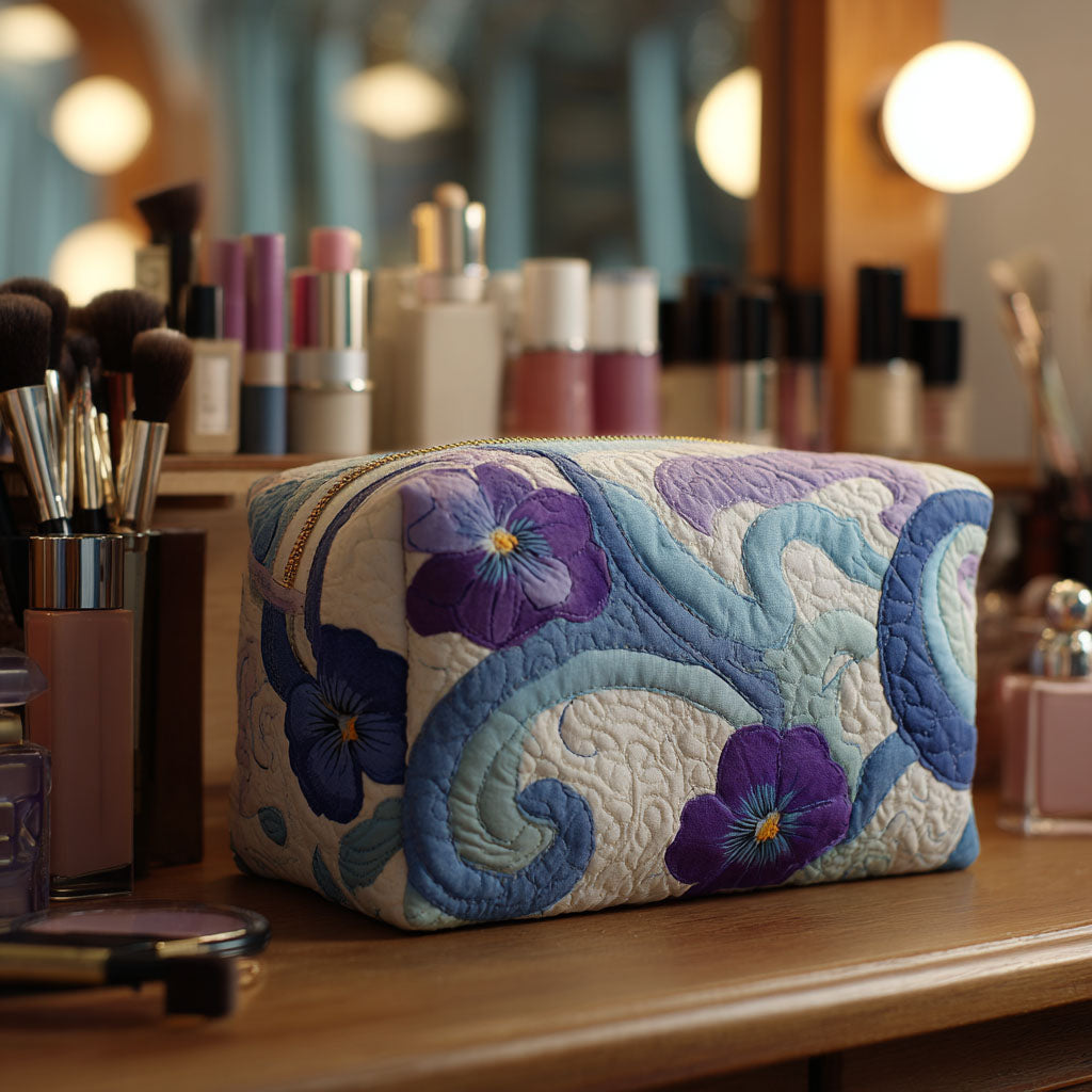 Trousse de maquillage matelassée violette de minuit – vue 1 – Maria Milano